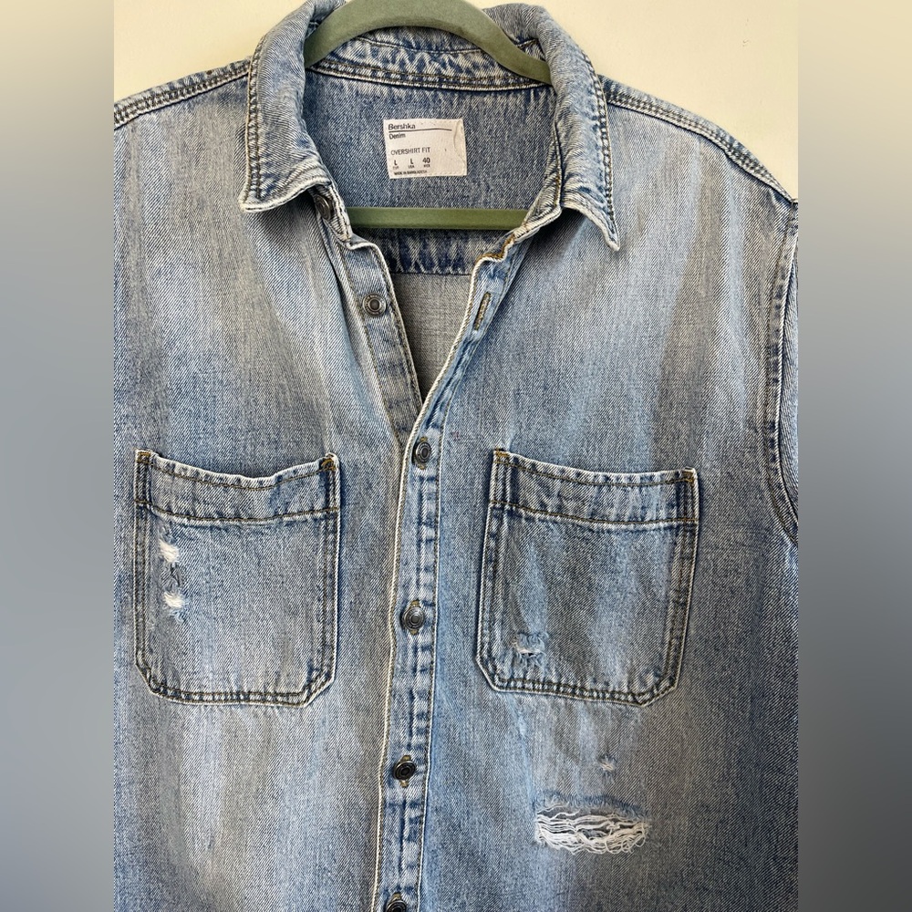 Bershka Light Blue Denim Overshirt - Picture 4 of 8